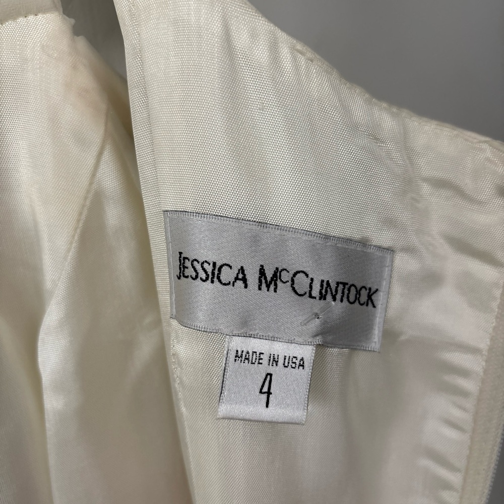 Jessica McClintock Corset Wedding Ivory Gown Strapless Satin Sheer Cap Sleeve 4 - Picture 6 of 14